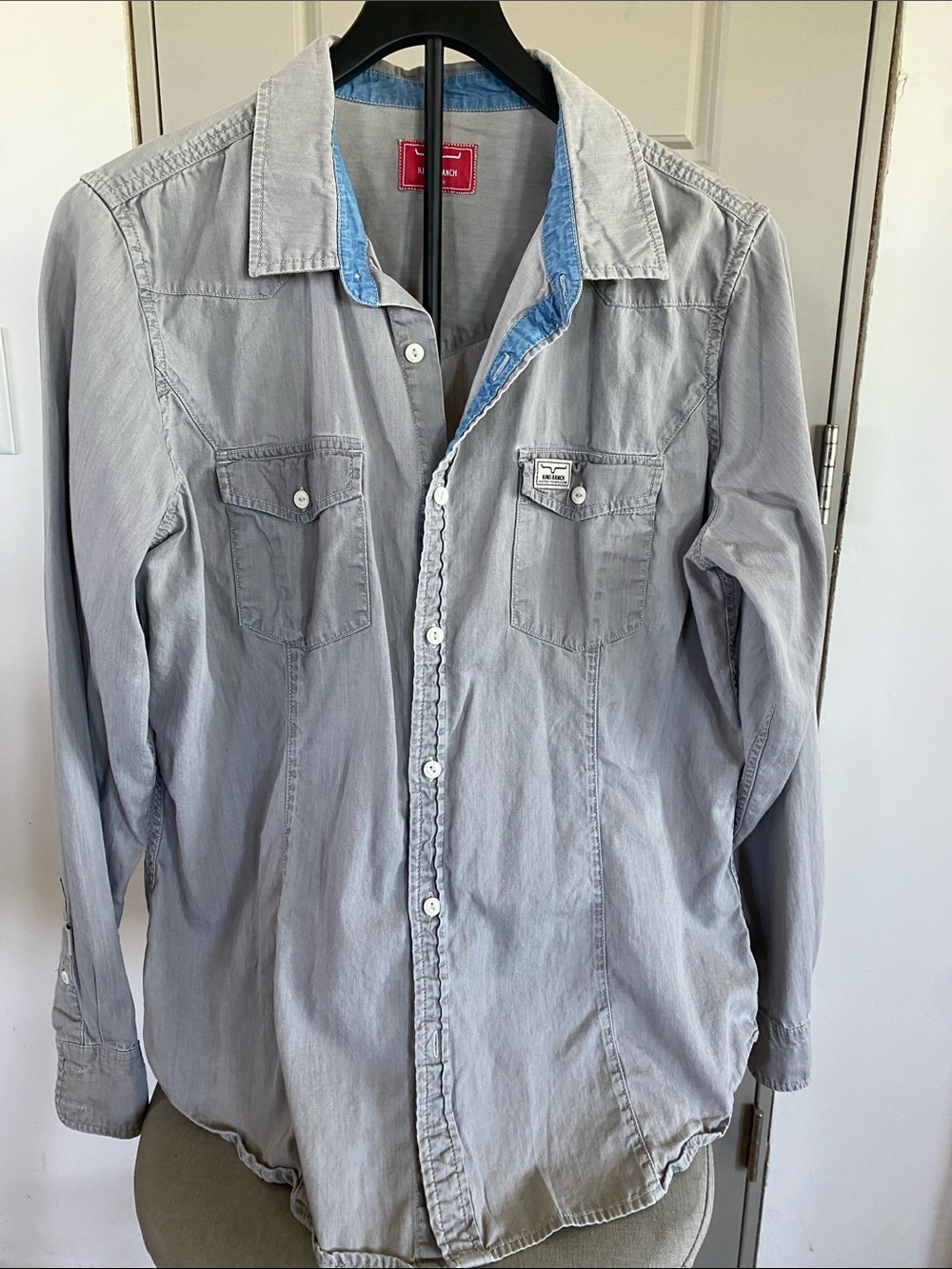 Kimes Ranch Light Gray Shirt with Blue Trim XL